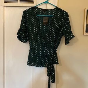Forever 21 Green and White Polka Dot Wrap Top